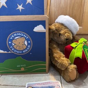 Vermont Teddy Bear with Christmas Santa Hat and Gift